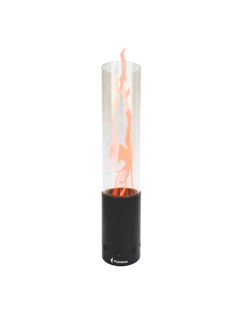 Flamesa® Pyra – Schwarz kompakte und elegante Pelletflamme für den Außenbereich