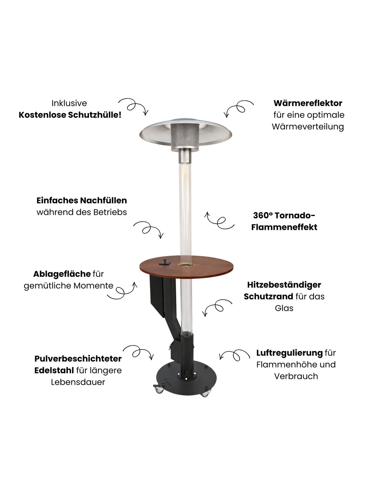 Pelletofen Terrasse modern mit stimmungsvollem Flammenspiel – Flamesa Solaro