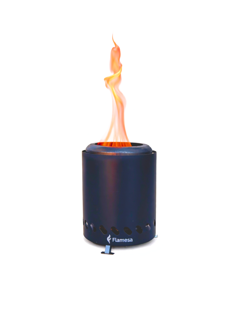 Flamesa® Vulcan – Schwarzer Tisch-Pellet-Feuerkorb für den Außenbereich